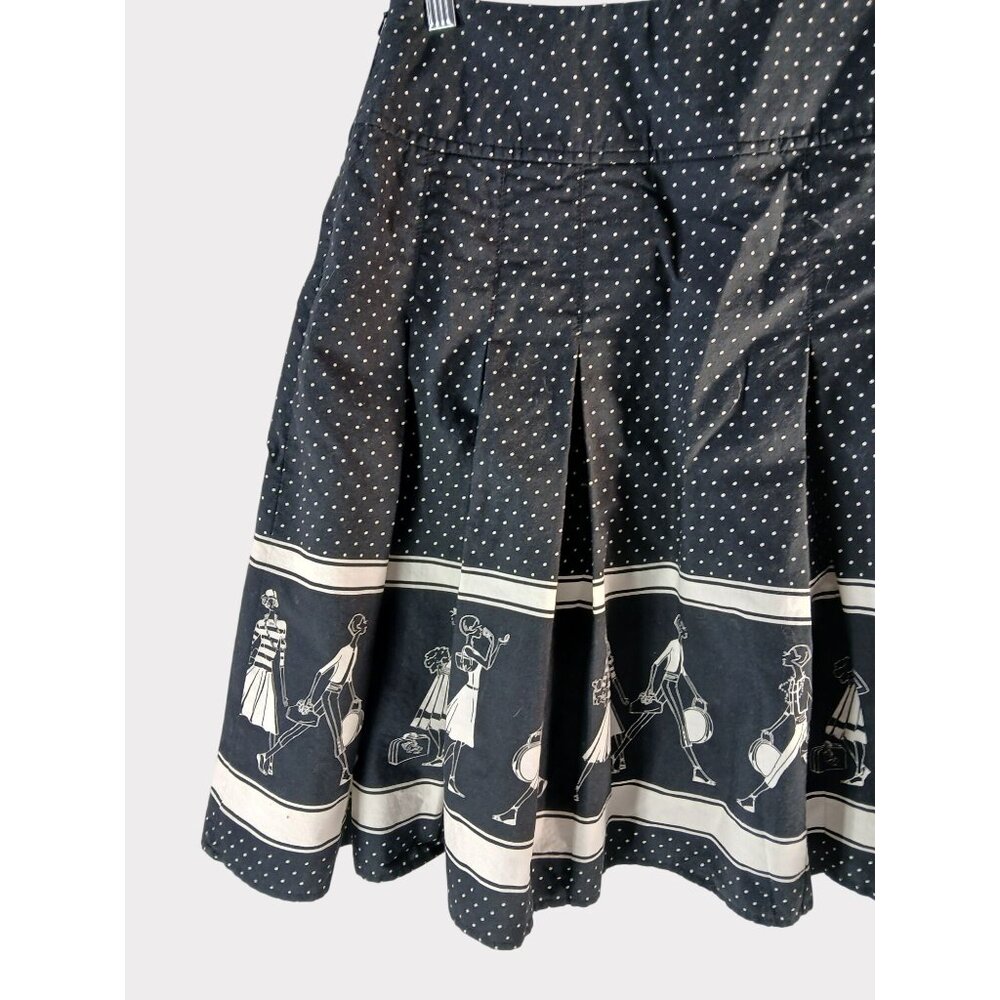 Vintage Liz Claiborne Black Polka Dot Pleated Skirt Size 8 P Petite Border Print - Picture 2 of 10